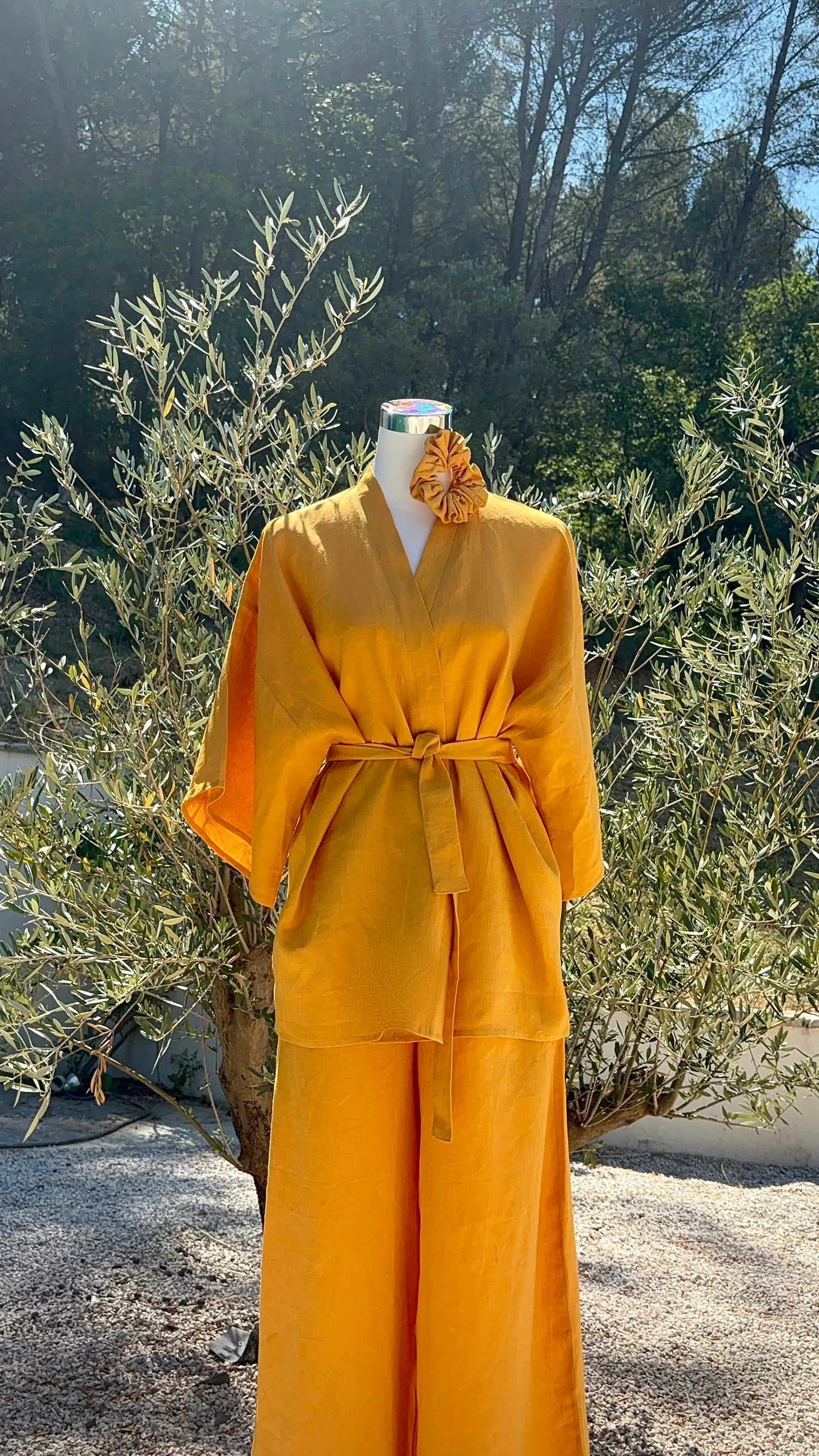 YELLOW KIMONO SET 100% LINEN