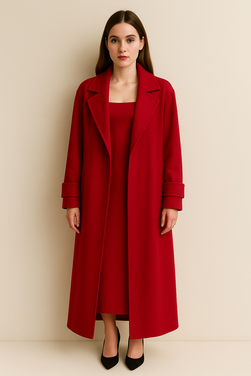 MANTEAU DROIT 100% LAINE ROUGE
