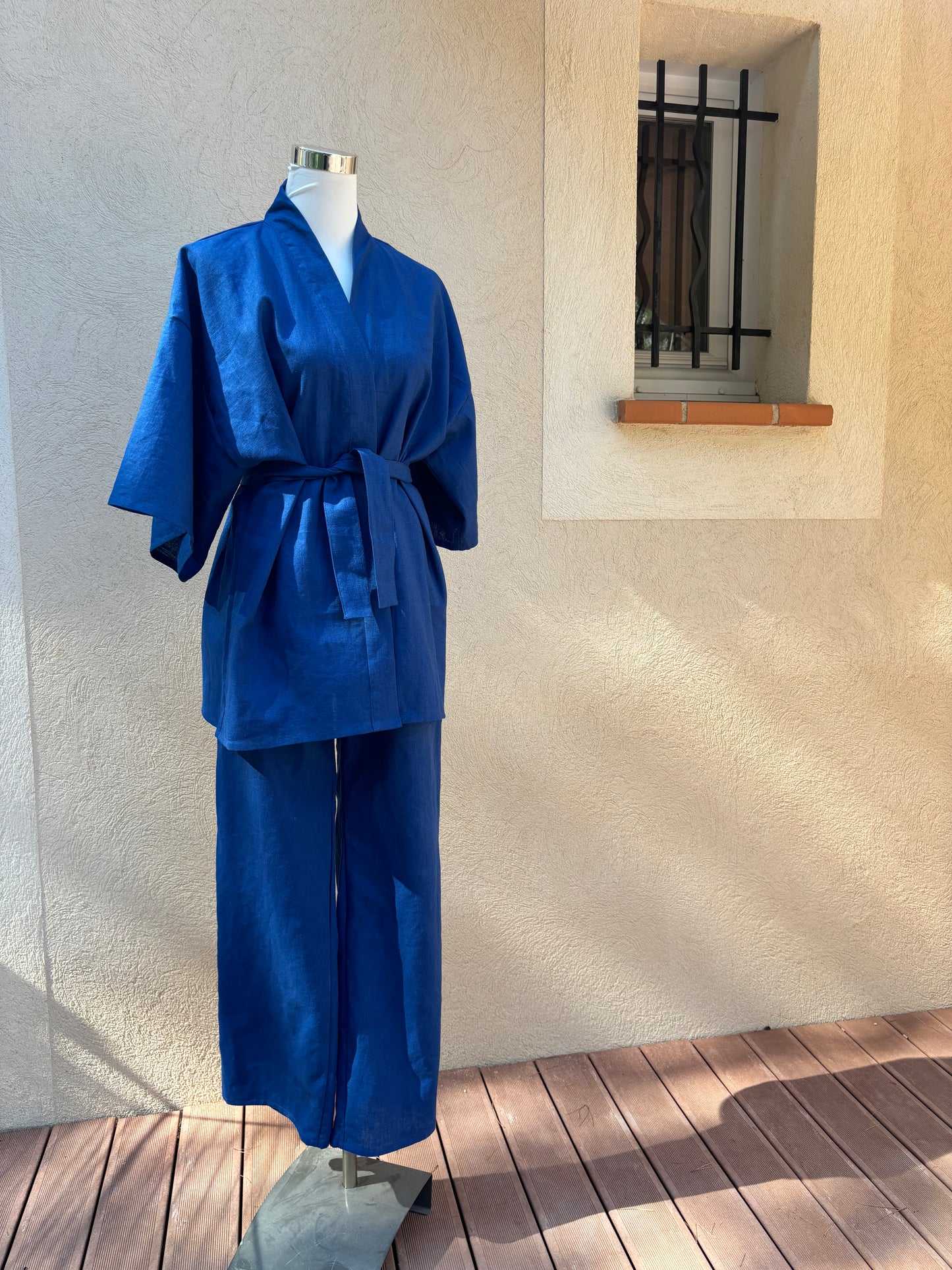 BLUE KIMONO SET 100% LINEN