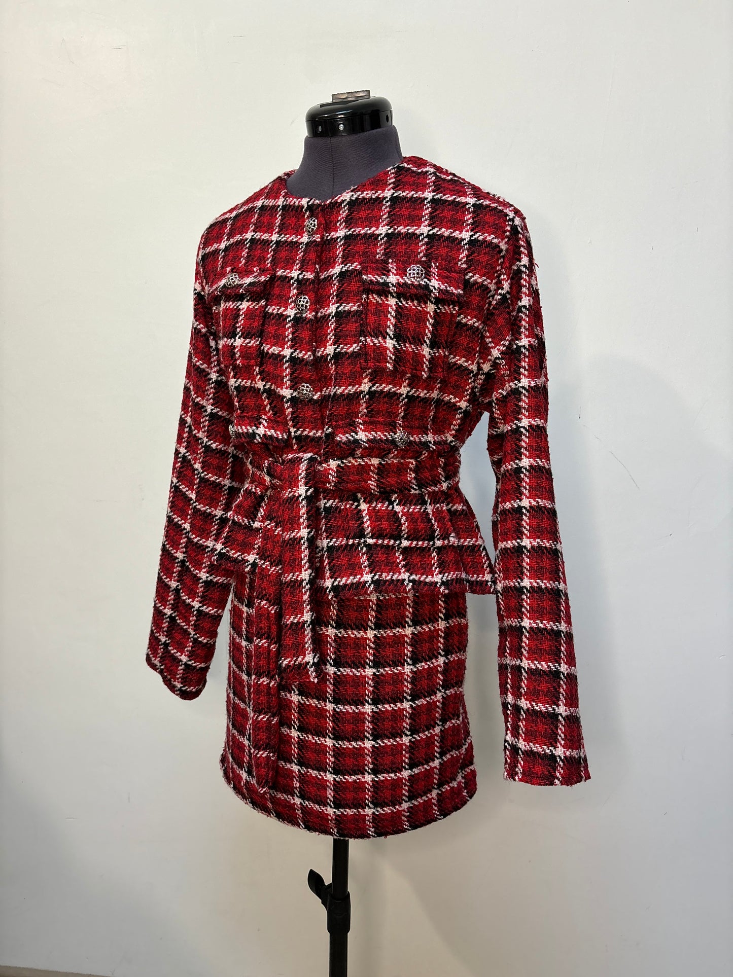 JUPE EN TWEED A CARREAU ROUGE