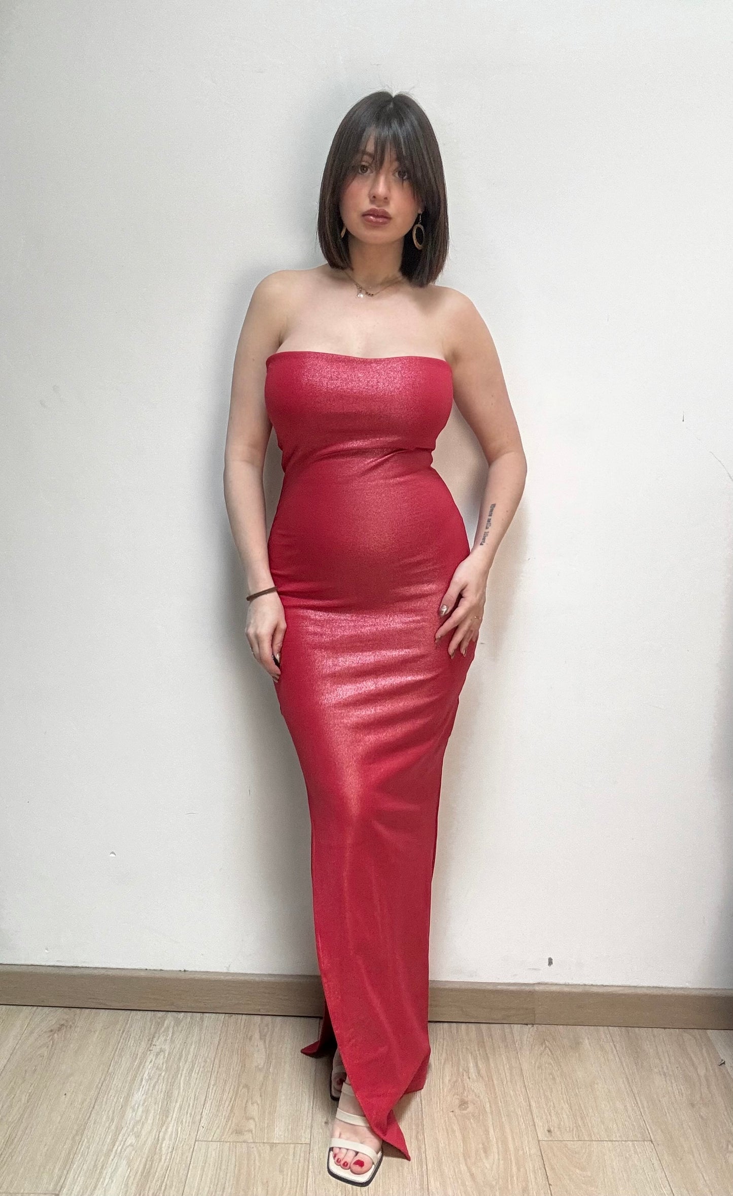 ROBE BUSTIER ROUGE LÉGÈRE PAILLETTE