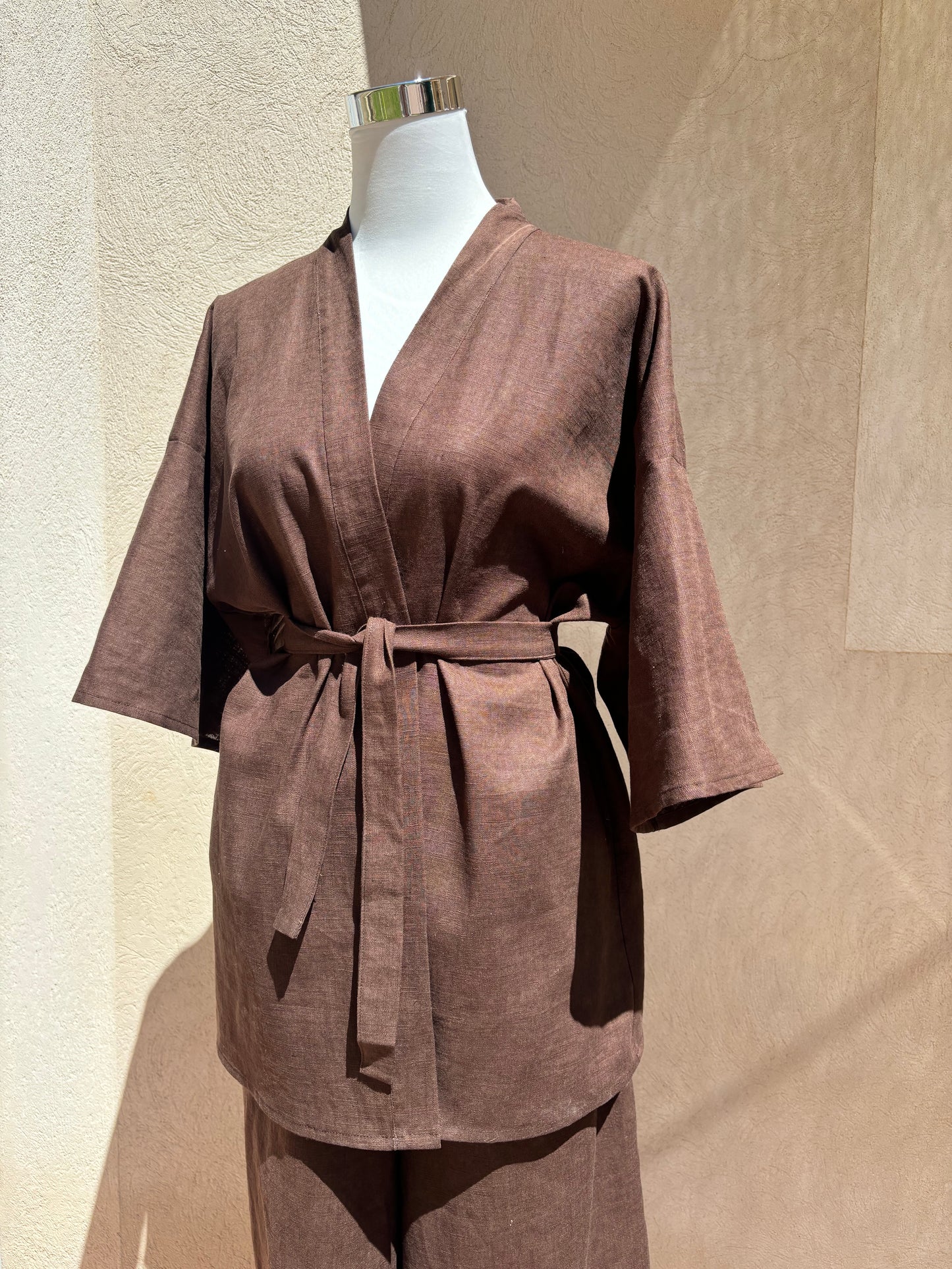 BROWN KIMONO SET 100% LINEN