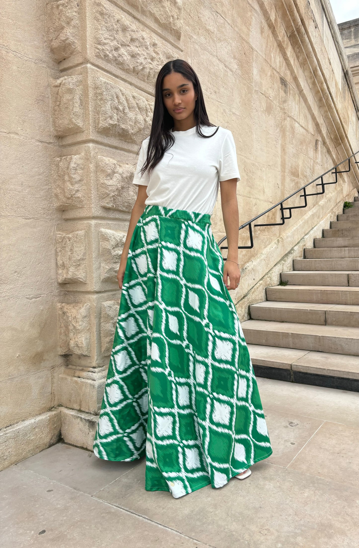 LONG GREEN SKIRT 100% COTTON