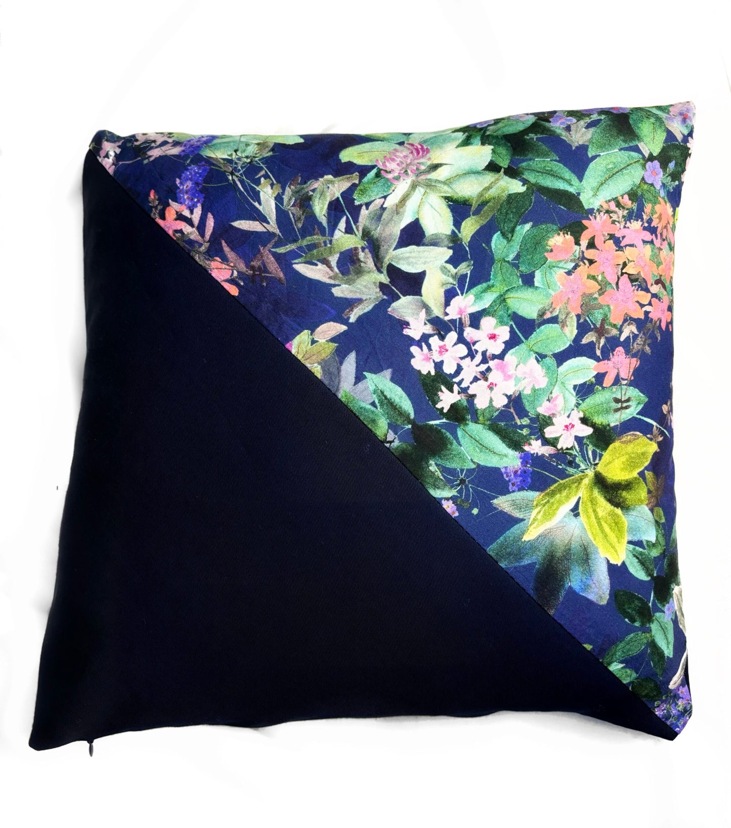 NAVY BLUE AND FLOWERS COVER - HANDMADE - UNIQUE PIECE