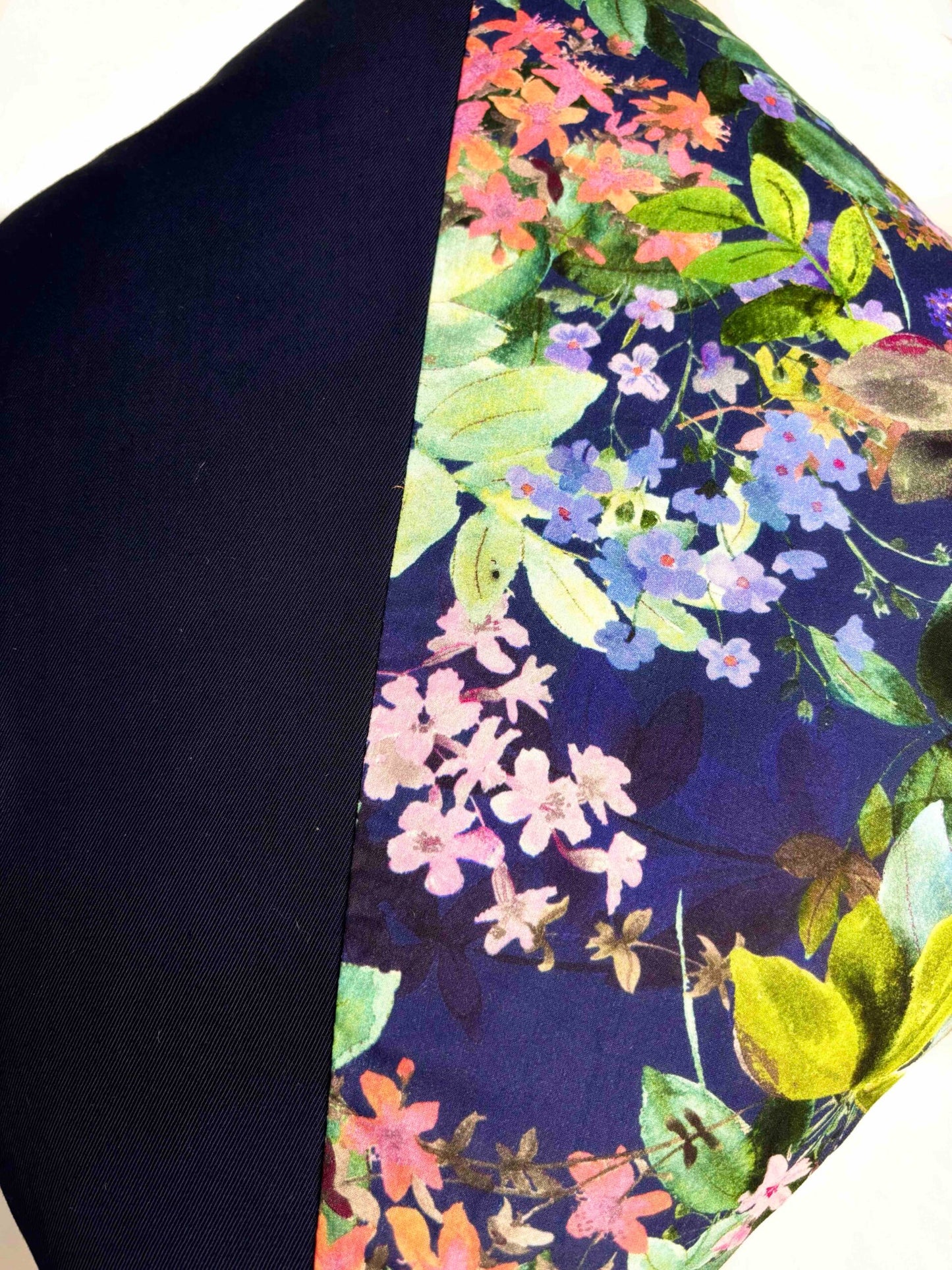 NAVY BLUE AND FLOWERS COVER - HANDMADE - UNIQUE PIECE