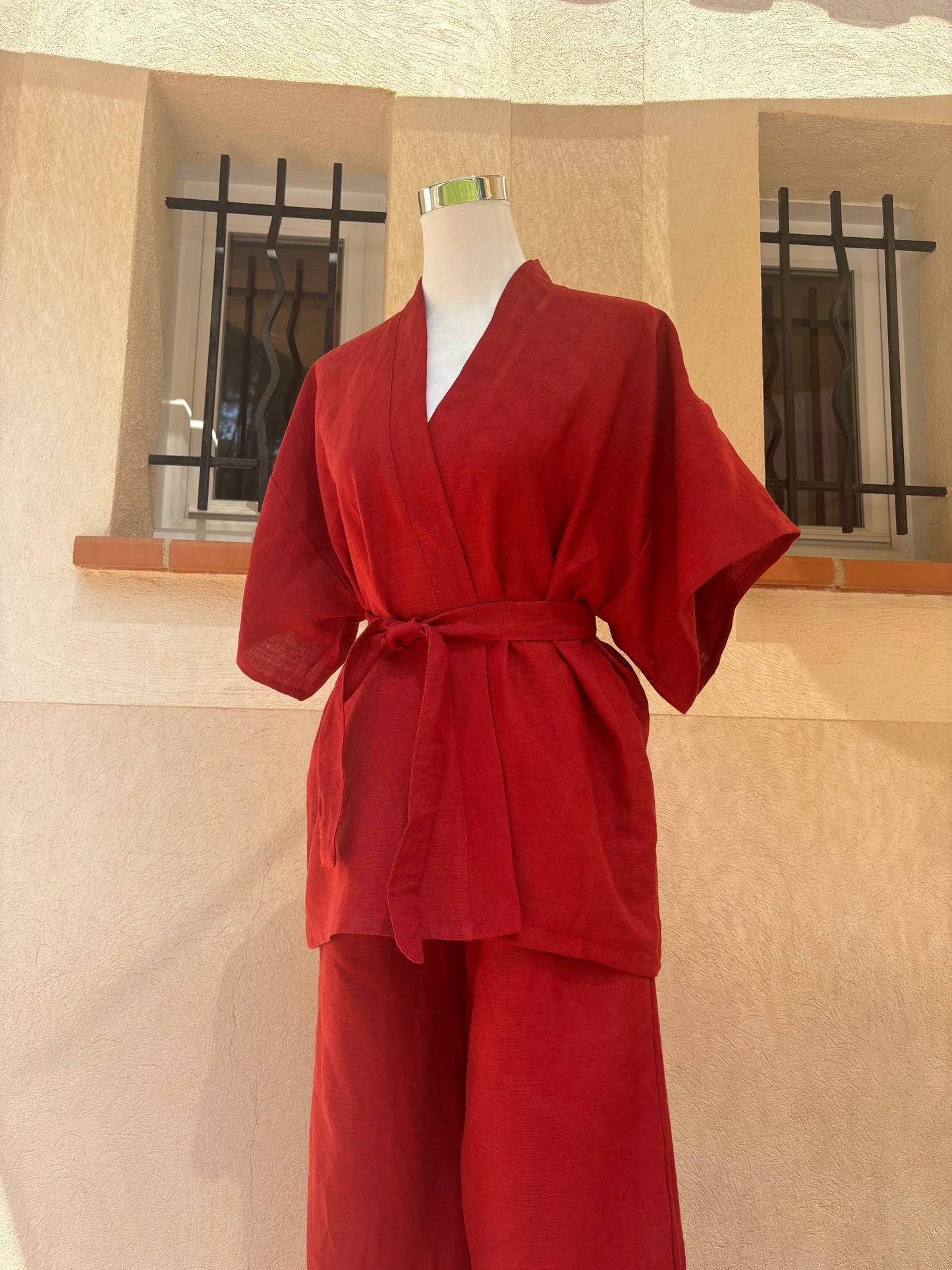 RED KIMONO SET 100% LINEN