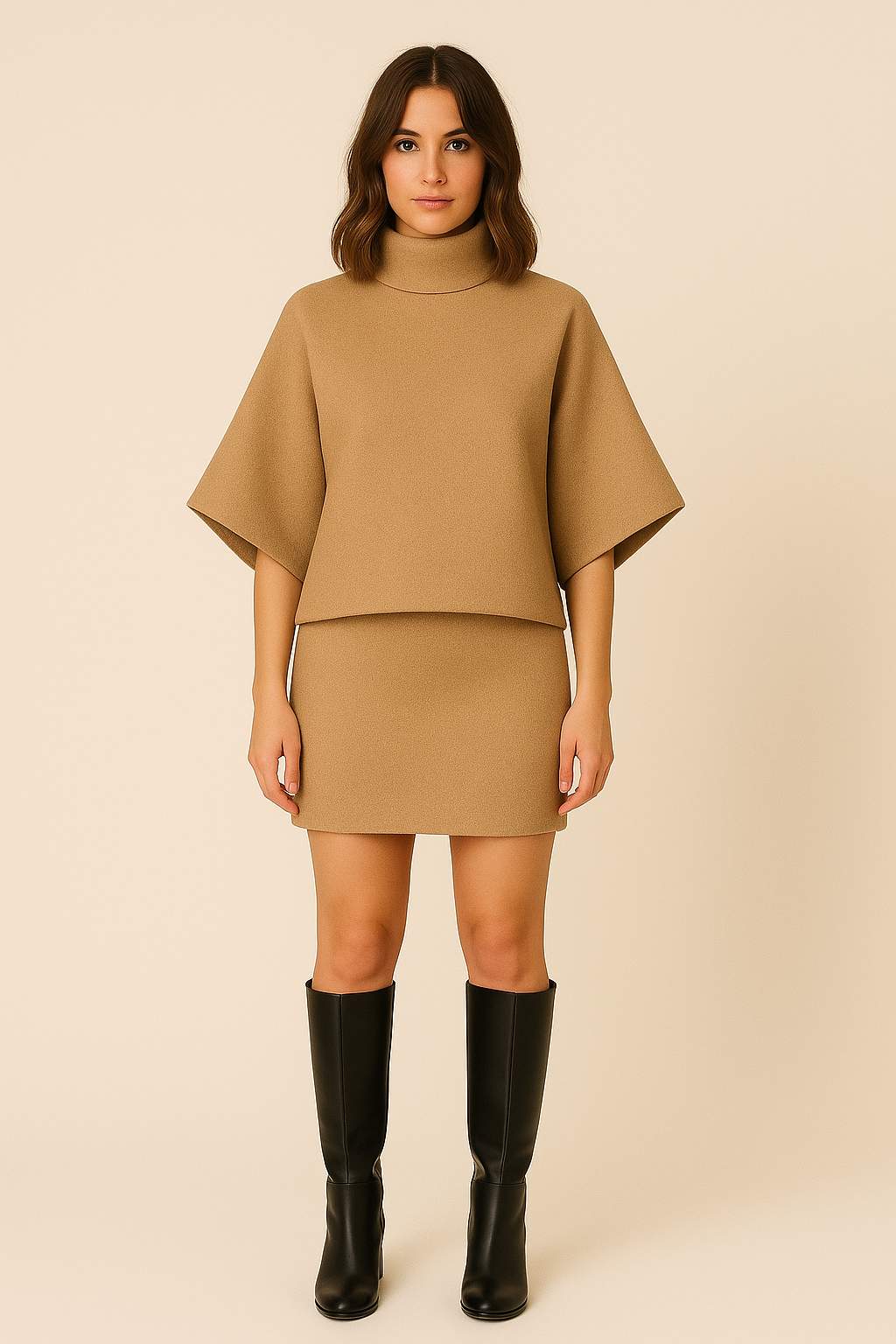 CAMEL SKIRT AND CAPE SET 100% WOOL