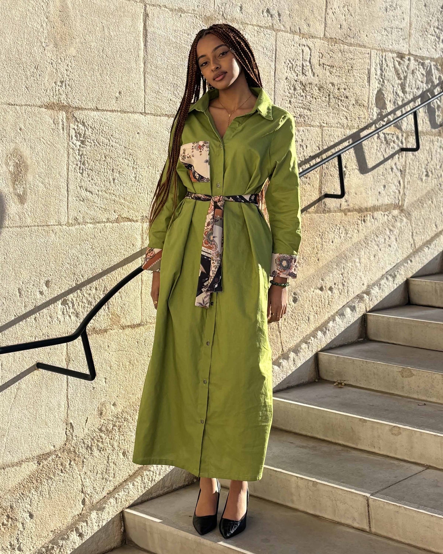 SHIRT DRESS WITH SATIN DETAIL