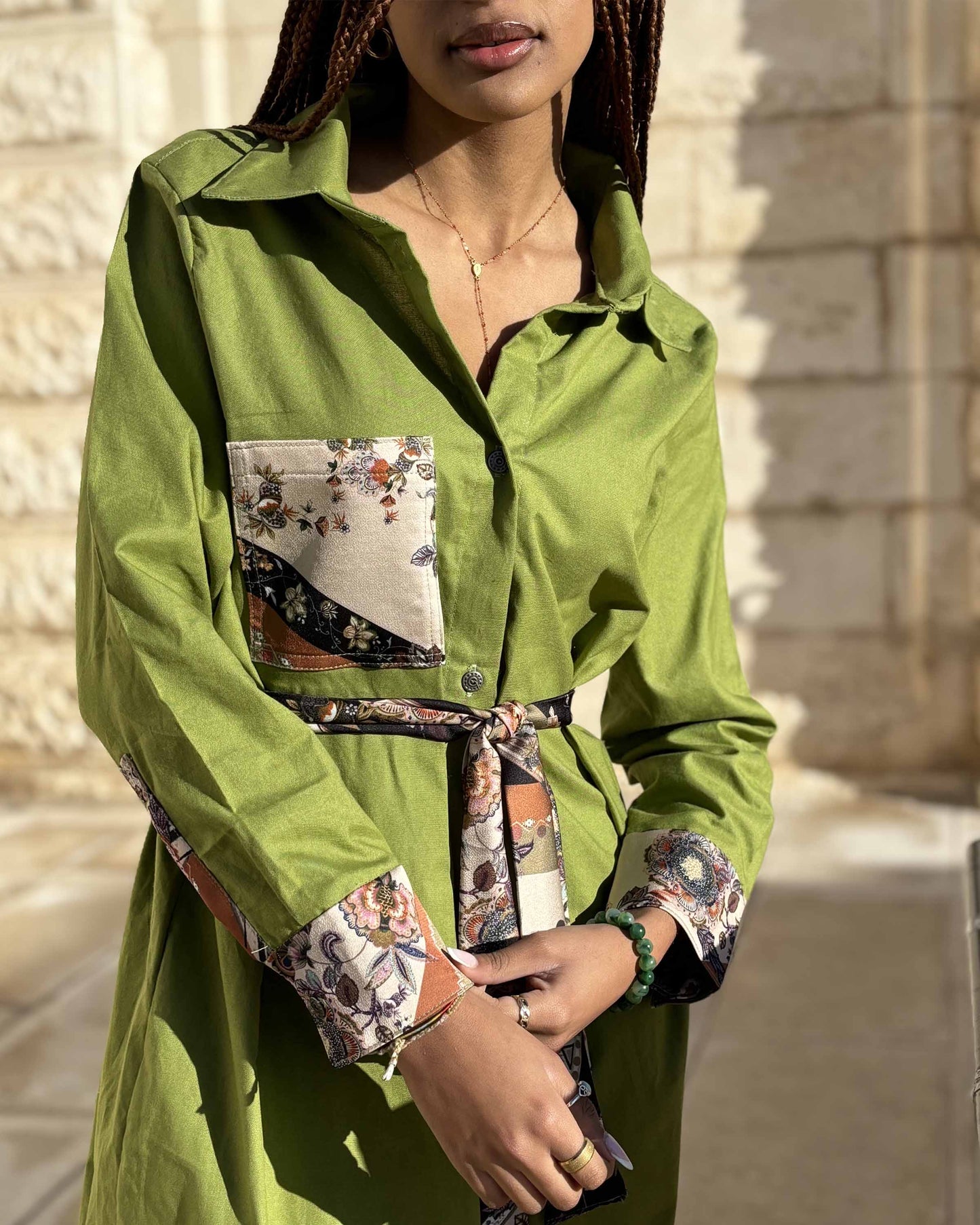 SHIRT DRESS WITH SATIN DETAIL