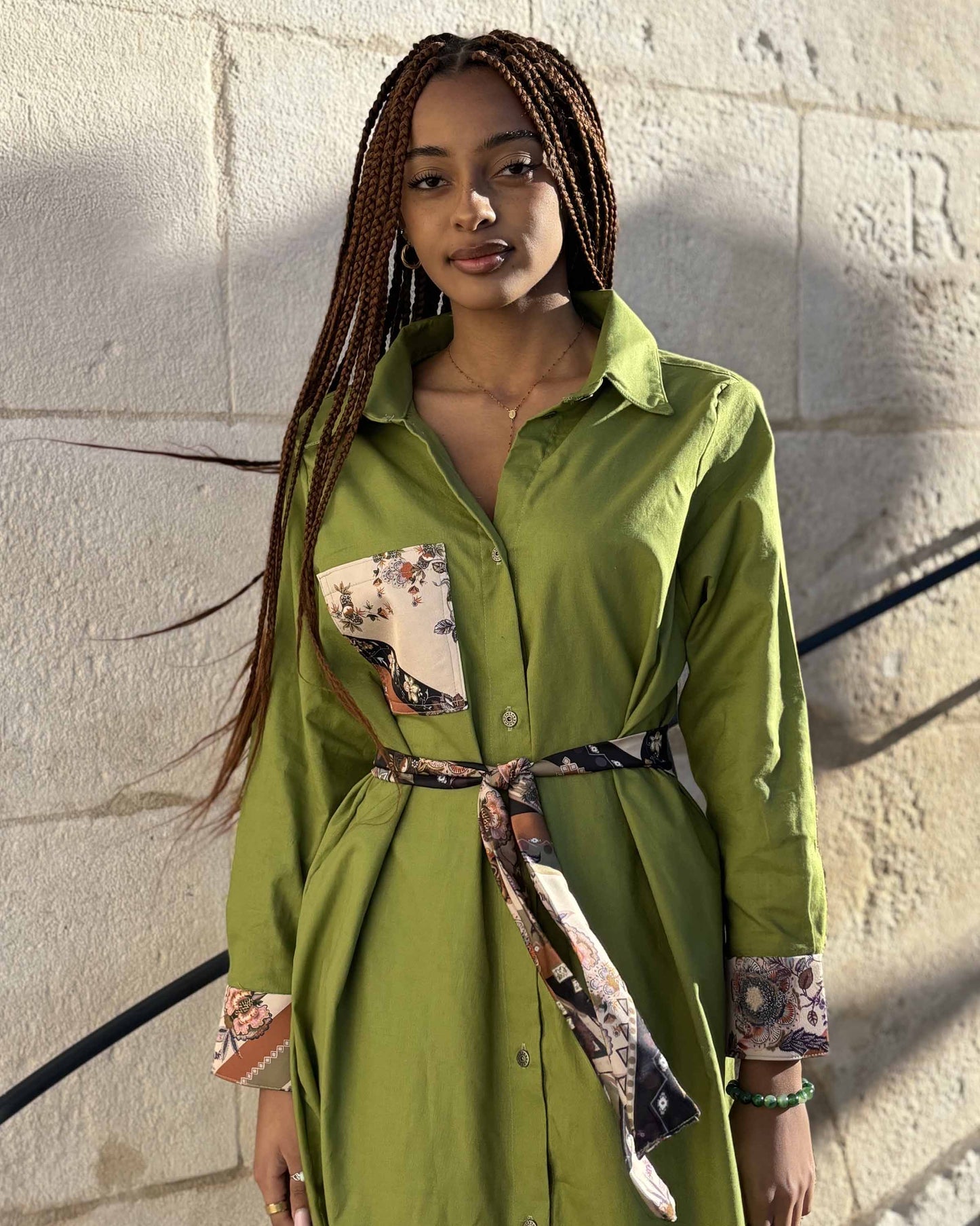 SHIRT DRESS WITH SATIN DETAIL