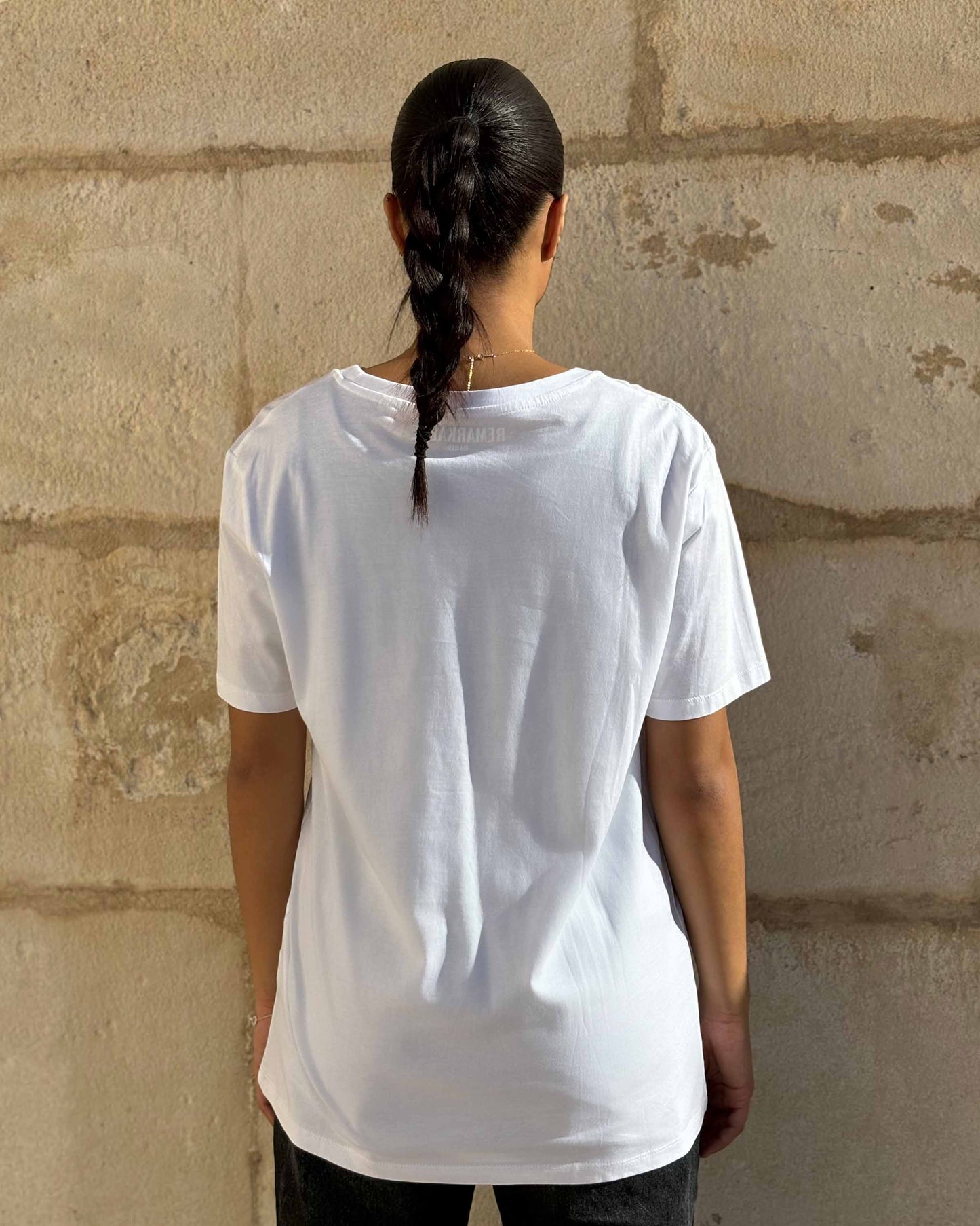 WHITE T-SHIRT WITH RED STRIPE IN ORGANIC COTTON