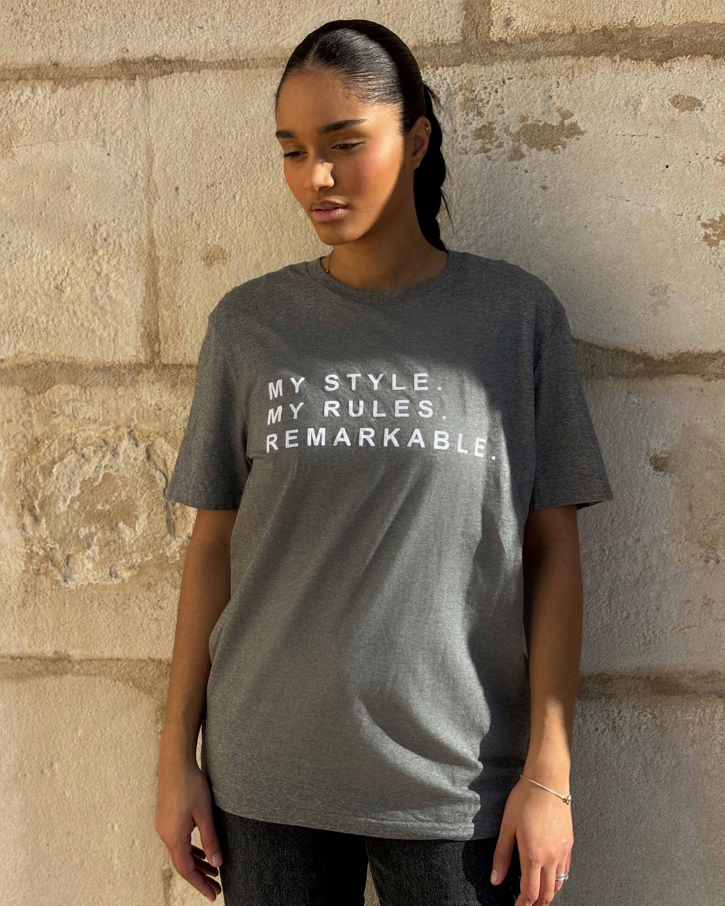 GREY AND WHITE ORGANIC COTTON T-SHIRT