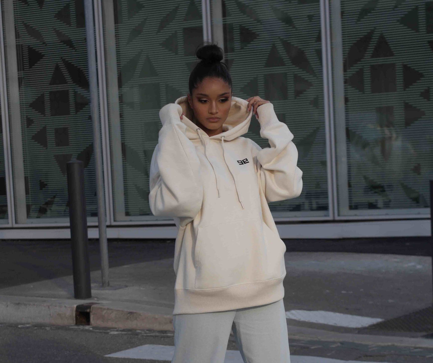 SWEAT-SHIRT CAPUCHE OVERSIZE CRÈME