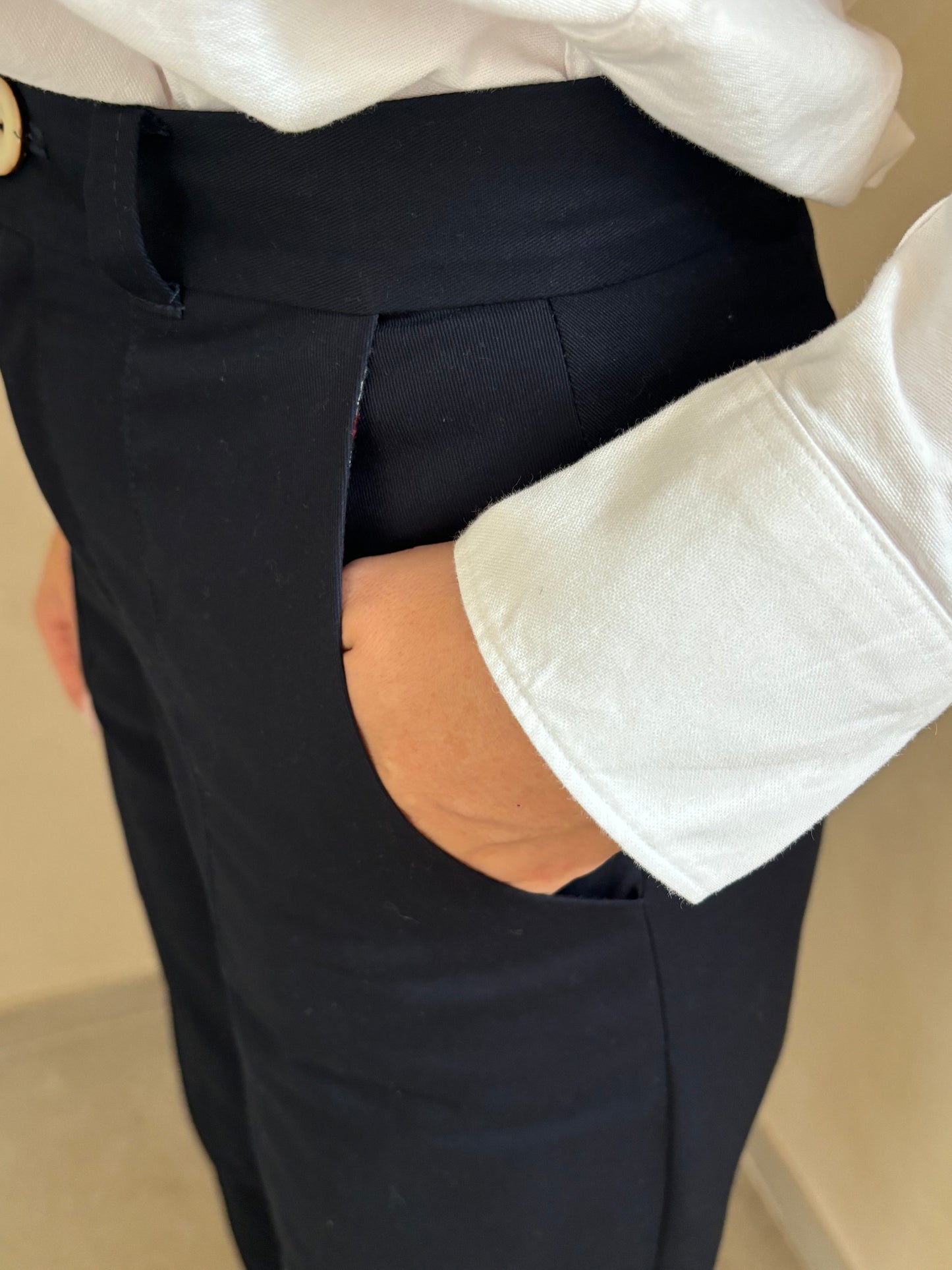 PANTALON 100% COTON MARINE AVEC REVERS PERSONNALISABLE