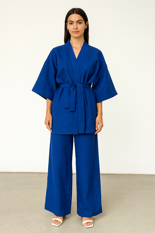 BLUE KIMONO SET 100% LINEN