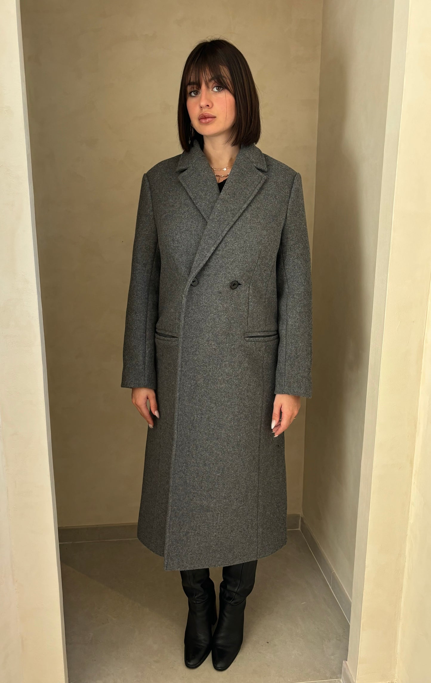 MANTEAU DROIT 100% LAINE GRIS