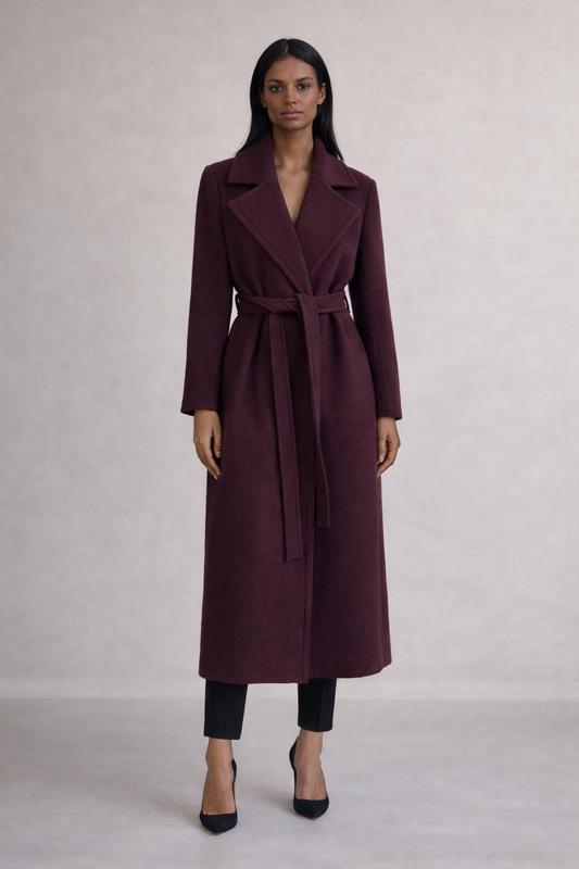 MANTEAU BORDEAUX 100% LAINE