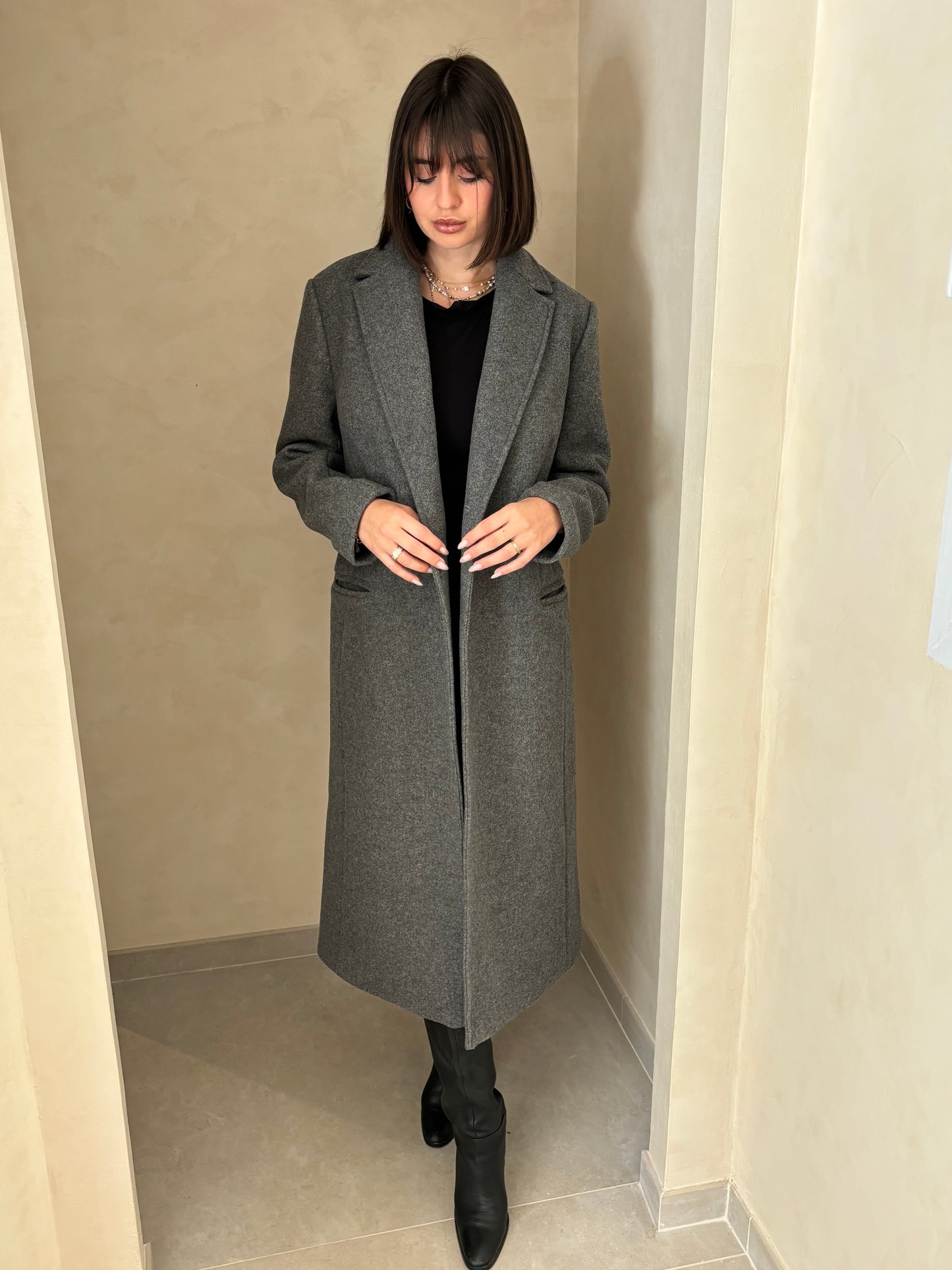 MANTEAU DROIT 100% LAINE GRIS