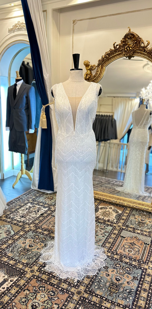 ROBE DE MARIÉ EN DENTELLE ITALIENNE PERLÉE