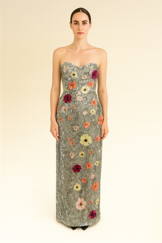 ROBE BIJOUX AVEC FLEURS BRODÉES