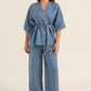 100% LINEN BLUE DENIM KIMONO SET