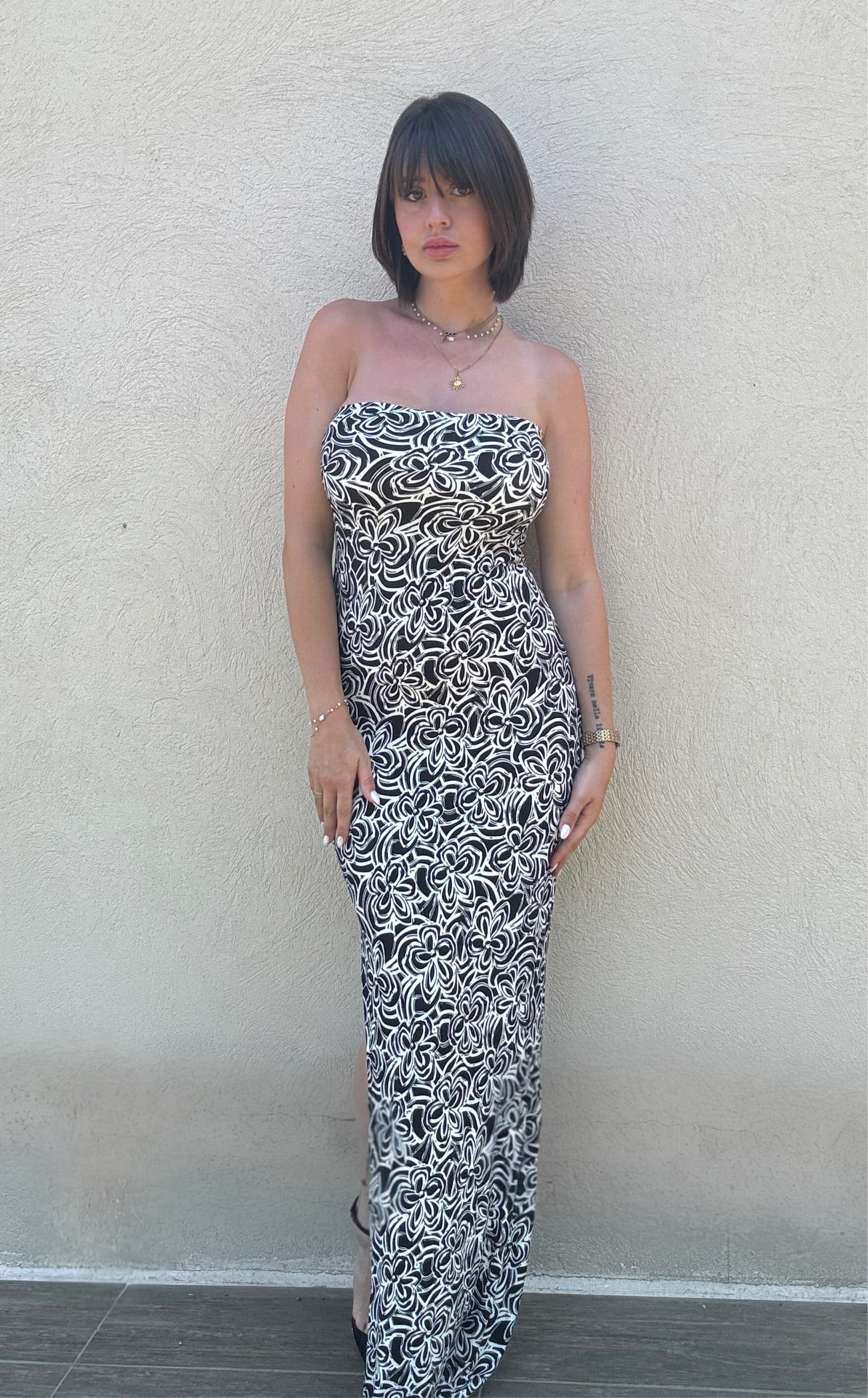 ROBE BUSTIER NOIRE ET BLANCHE