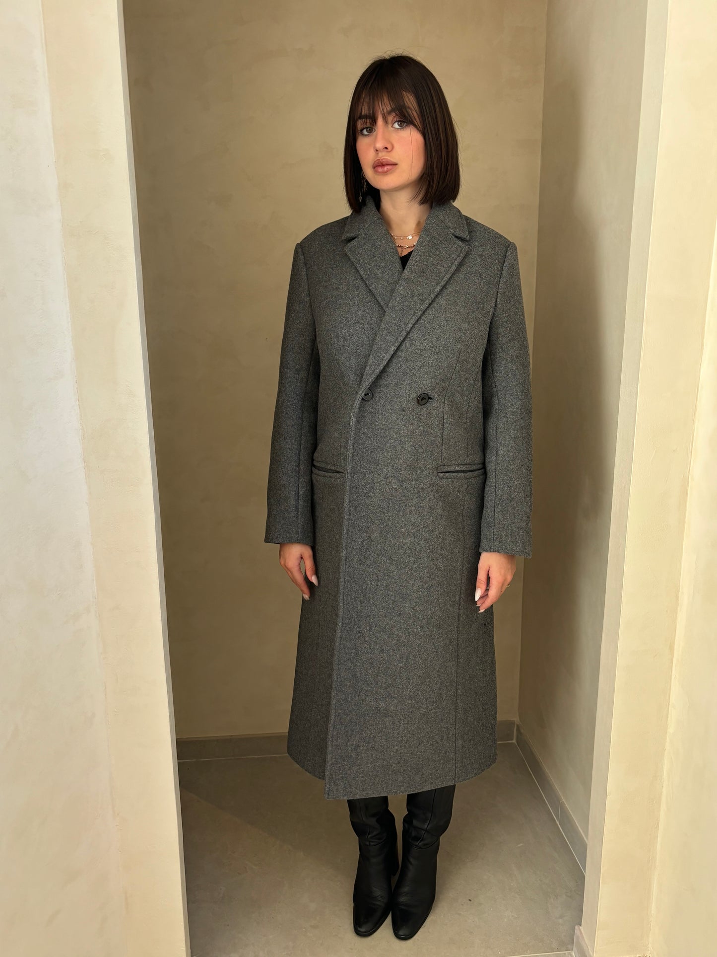 MANTEAU DROIT 100% LAINE GRIS