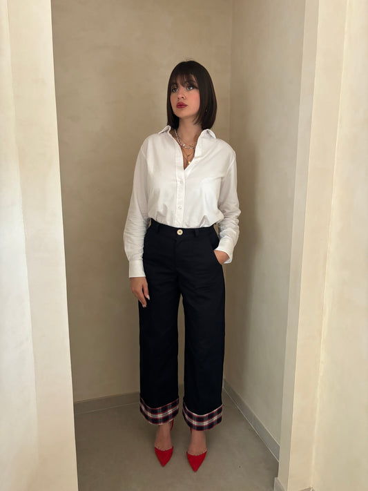 PANTALON 100% COTON MARINE AVEC REVERS PERSONNALISABLE