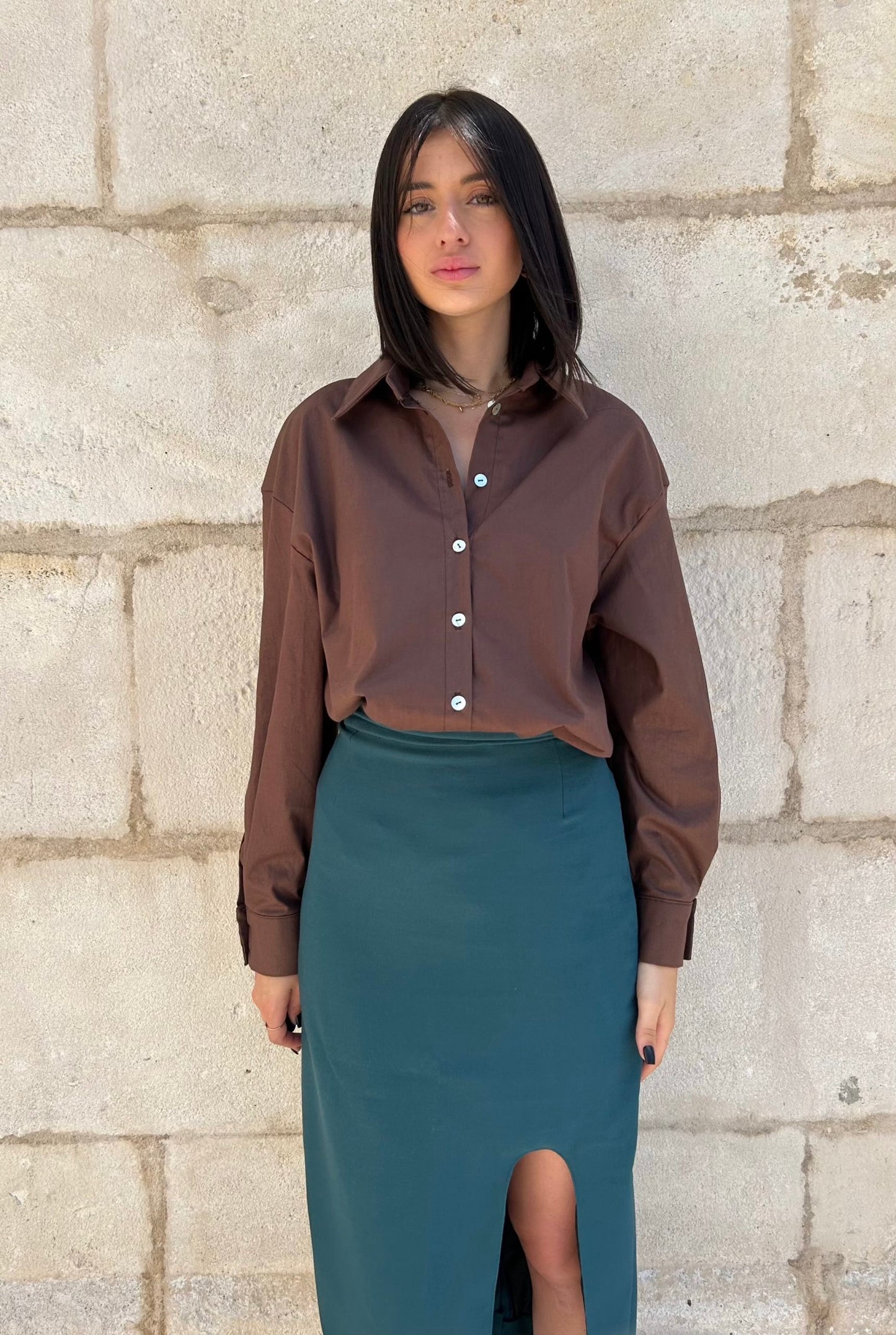 CHEMISE OVERSIZE MARRON