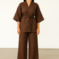 BROWN KIMONO SET 100% LINEN