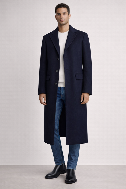 MANTEAU LAINE ET CACHEMIRE MARINE