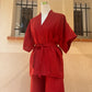 RED KIMONO SET 100% LINEN