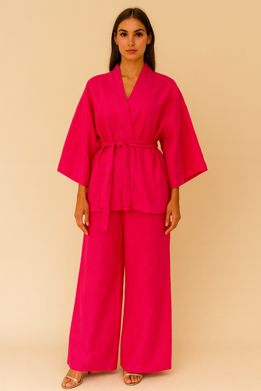 PINK KIMONO SET 100% LINEN