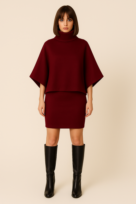 WOOL AND CASHMERE SKIRT AND CAPE SET