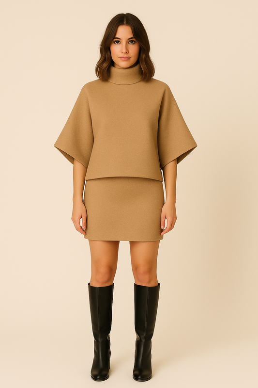 CAMEL SKIRT AND CAPE SET 100% WOOL