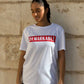 T-SHIRT BLANC BANDE ROUGE EN COTON BIO