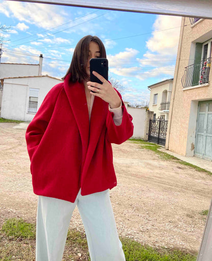 100% RED WOOL COAT