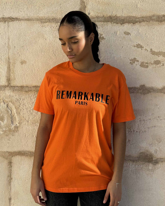 T-SHIRT ORANGE ET NOIR EN COTON BIO